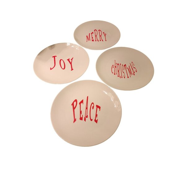 Set Of 4 Decorative Christmas Plates With Red Holiday Greetings - Joy Peace Merr - Picture 4 of 6